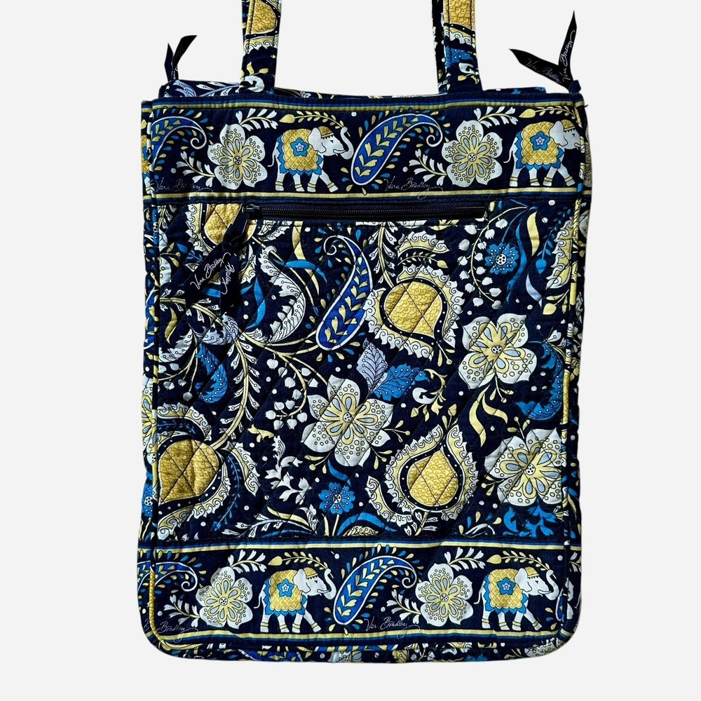 Vera Bradley Ellie Laptop Travel Tote Bag 15x11.5‎ Inch Blue Checkpoint Friendly